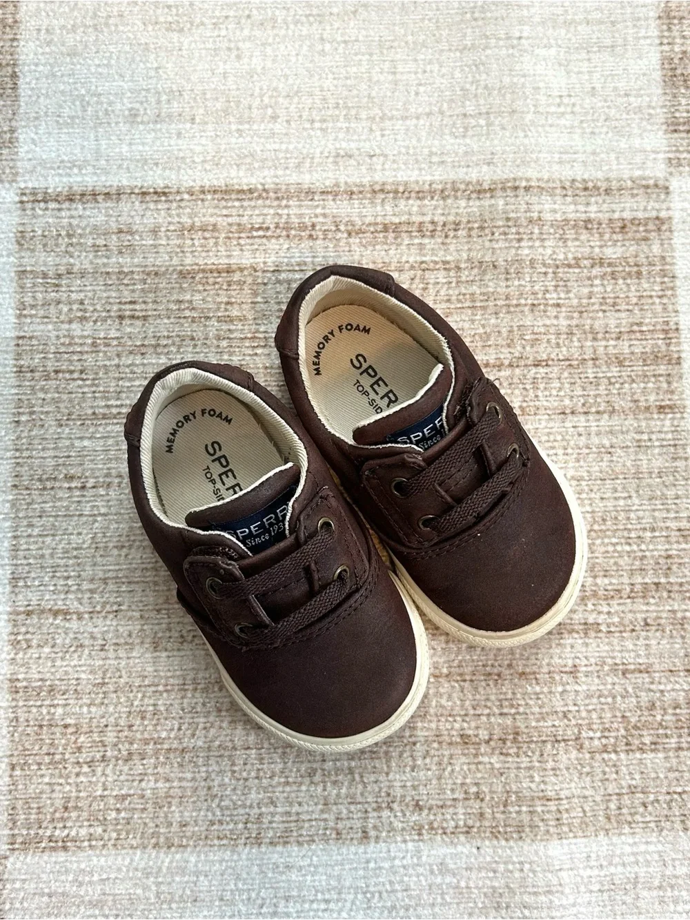 Sperry Striper II Crib Jr. Baby Kids Memory Foam Brown Shoes Sneakers